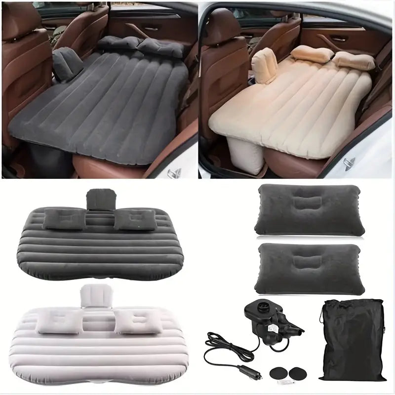 Premium Inflatable Car Mattress for Back Seat – Travel Air Bed with Air Pump and Two Pillows, Ideal for Camping, Road Trips, and SUVs/Trucks - Delicate Leather