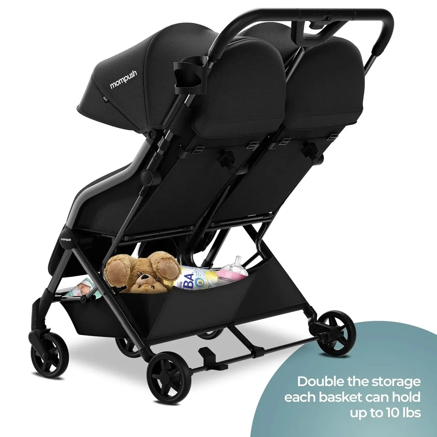 Double Ultralight Stroller – Lightweight Side-by-Side Twin Stroller with Adjustable Seats and Compact Fold - Delicate Leather