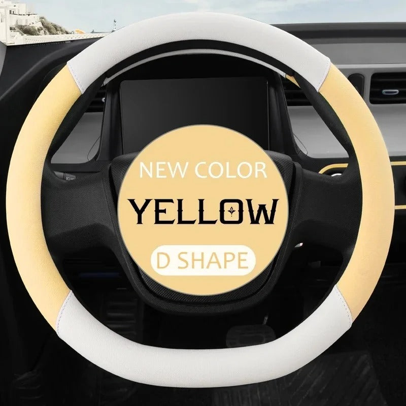 Universal 38CM PU Leather Steering Wheel Cover – Breathable Microfiber Design, 15-Inch Fit - Delicate Leather