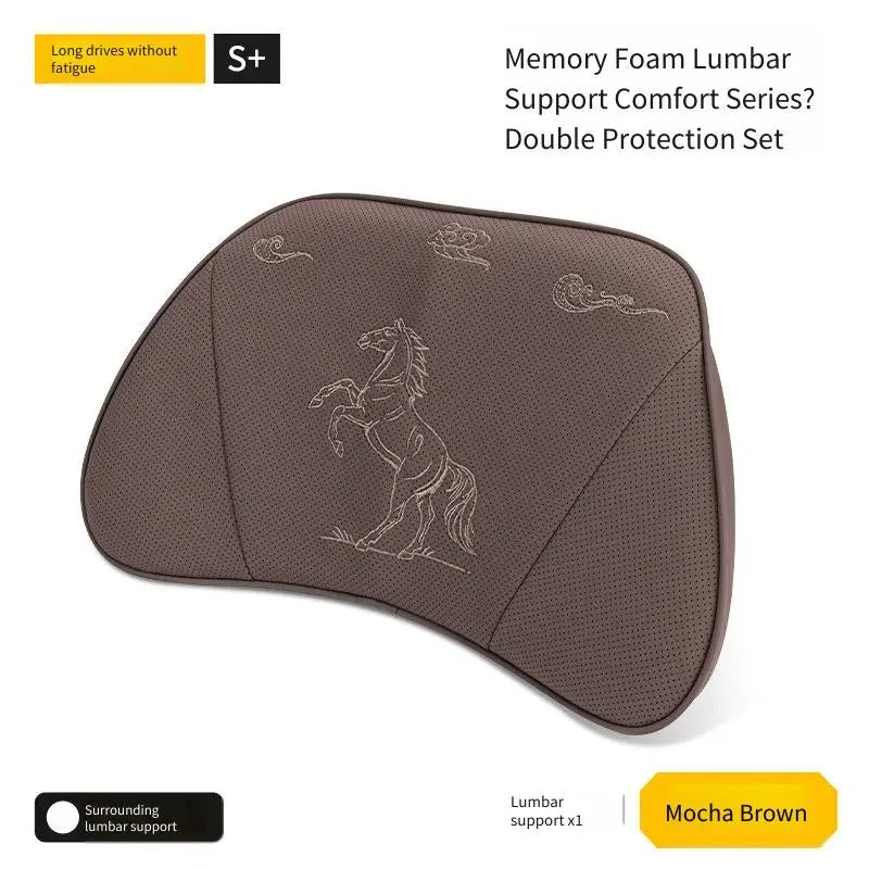 Embroidered Nappa Leather Car Seat Cushion Set – Breathable Seat Pad with Headrest & Lumbar Cushions - Delicate Leather