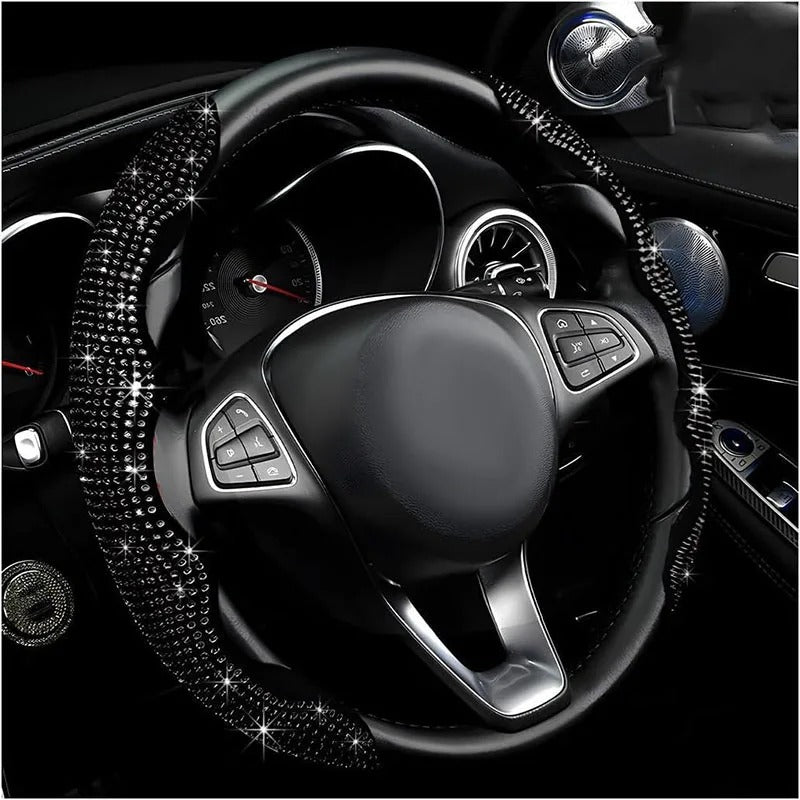 Diamond Accent Steering Wheel Cover – Universal Anti-Slip All-Season Interior Accessory - Delicate Leather