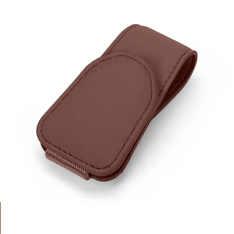 Glasses Holder Clip for Car Auto Sun Visor - Universal Eyeglass Hanger Clip - PU Leather Magnetic Multi-Function Storage