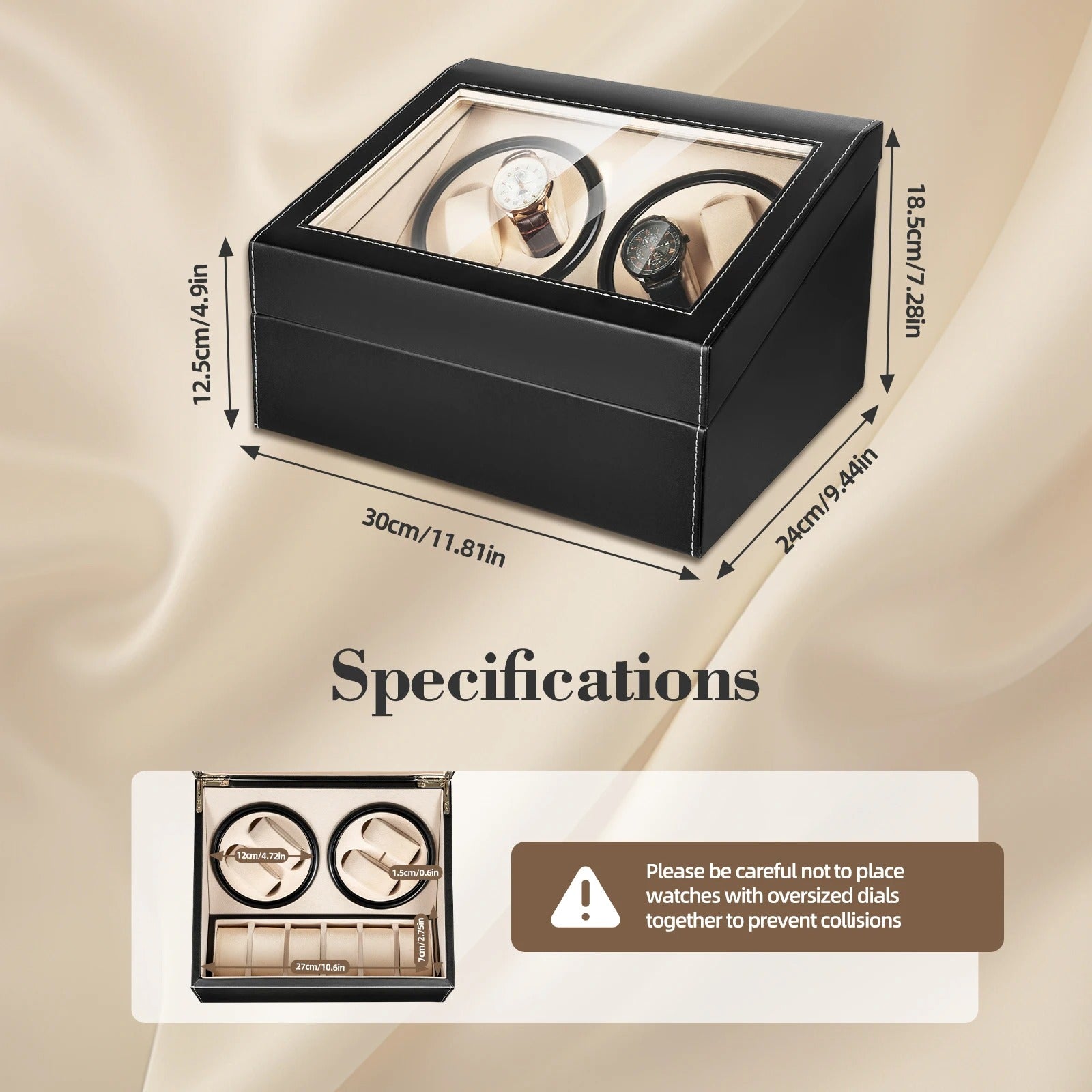 4+6 Automatic Rotation Leather Wood Watch Winder Storage Display Case with Pillow, Luxury Box - Delicate Leather