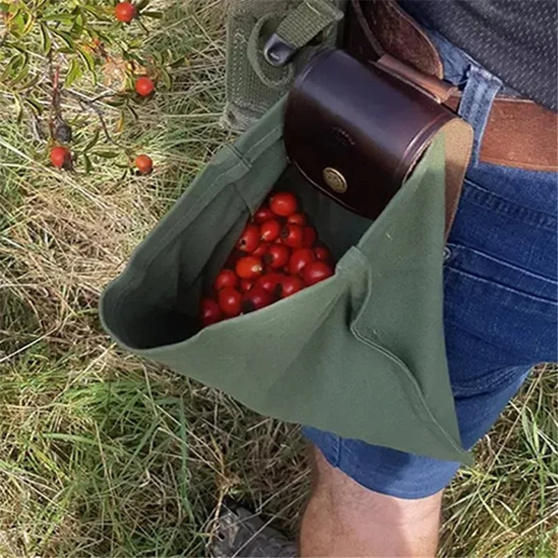 Portable Outdoor Foraging Bag - Collapsible Fruit Picking Pouch - Delicate Leather
