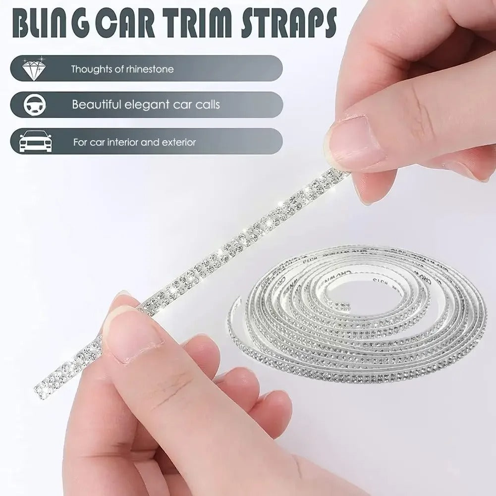 5mm x 5m Bling Car Interior Decorative Rhinestone Sticker – Self-Adhesive Crystal Trim Strip for Dashboard, Doors & DIY Car Accessories - Delicate Leather