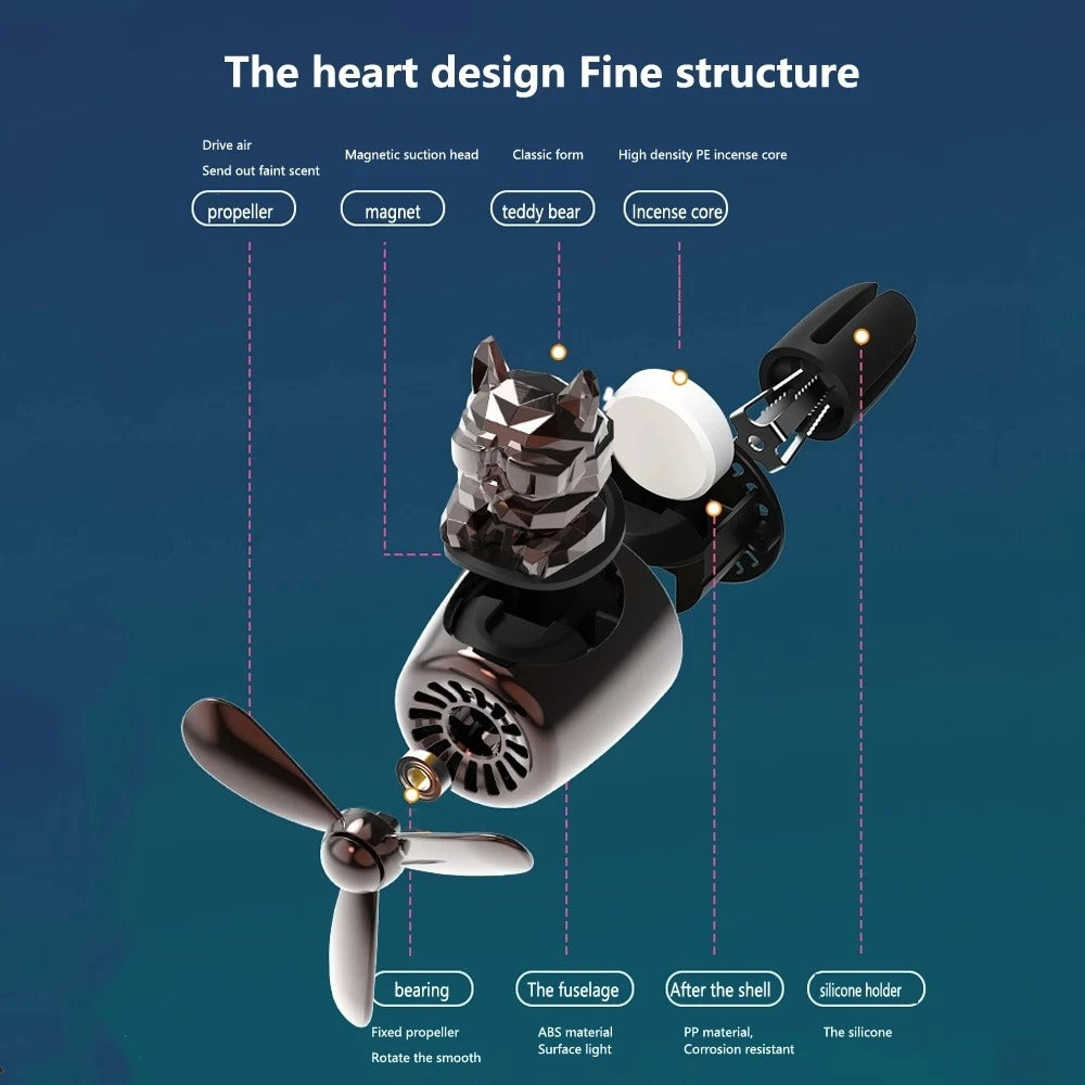 Car Fragrance Auto Air Freshener Cool Bulldog Pilot Rotating Propeller Air Outlet Perfume Flavoring Accessories - Delicate Leather