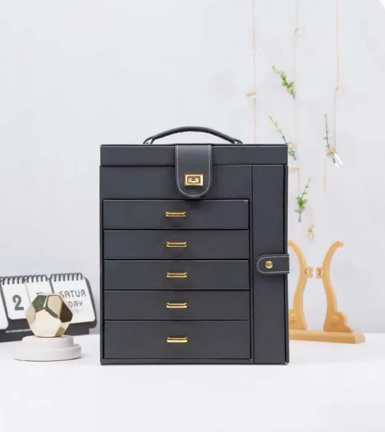 Leather 5-Layer Drawer Jewelry Storage Box - Large Capacity Organizer for Necklaces, Bracelets, Pendants - Delicate Leather