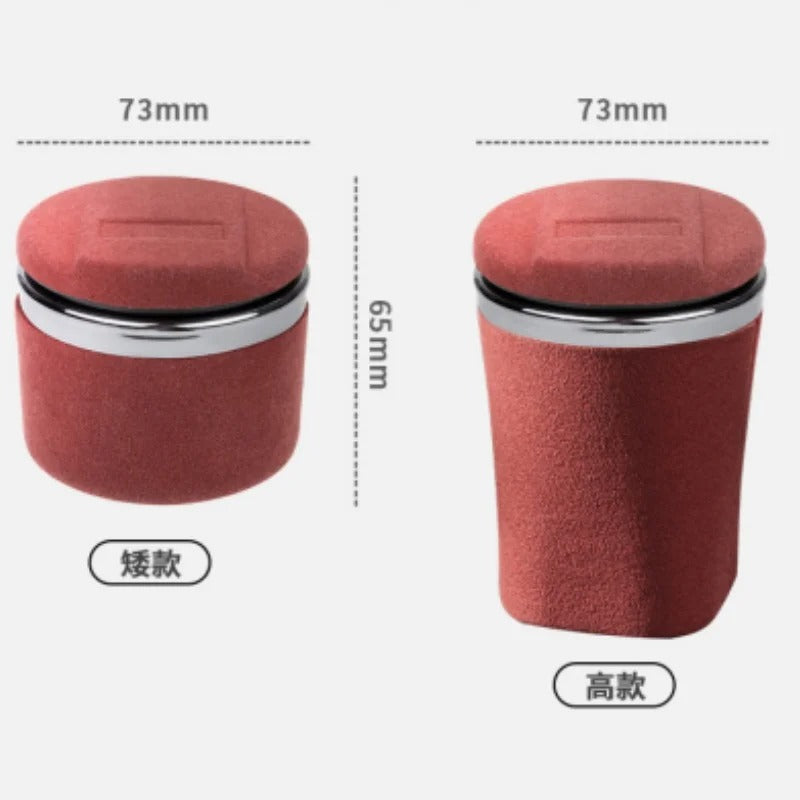 Elk Leather Car Ashtray – Universal Fit with Suede Cover and LED Ceramic Liner - Delicate Leather