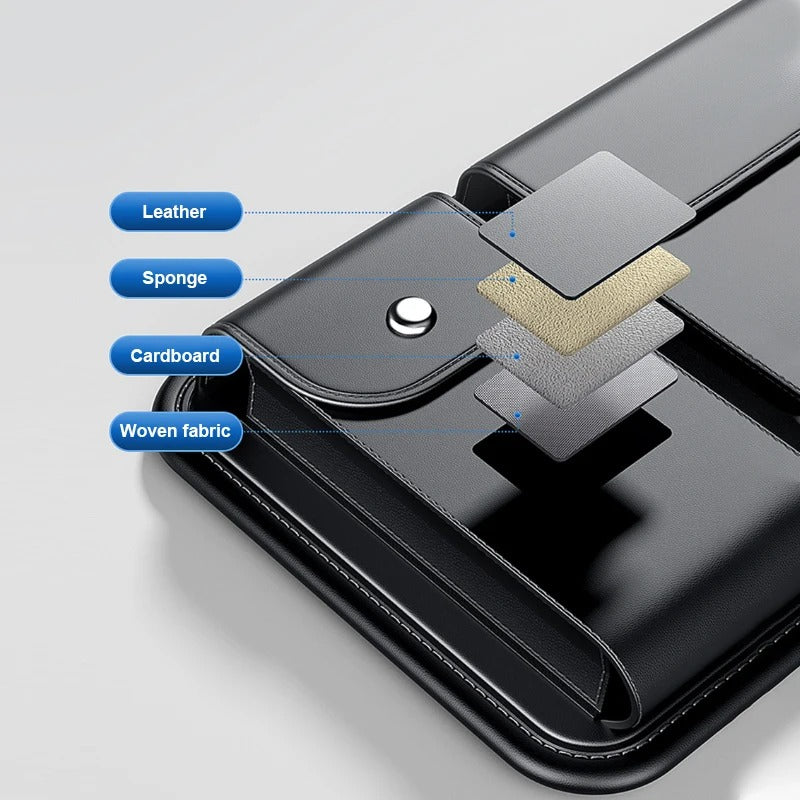 Luxury Car Sun Visor Organizer - Universal Visor Panel Storage Bag - PU Leather Multi-Pocket Auto Storage Pouch with Glasses Box - Delicate Leather