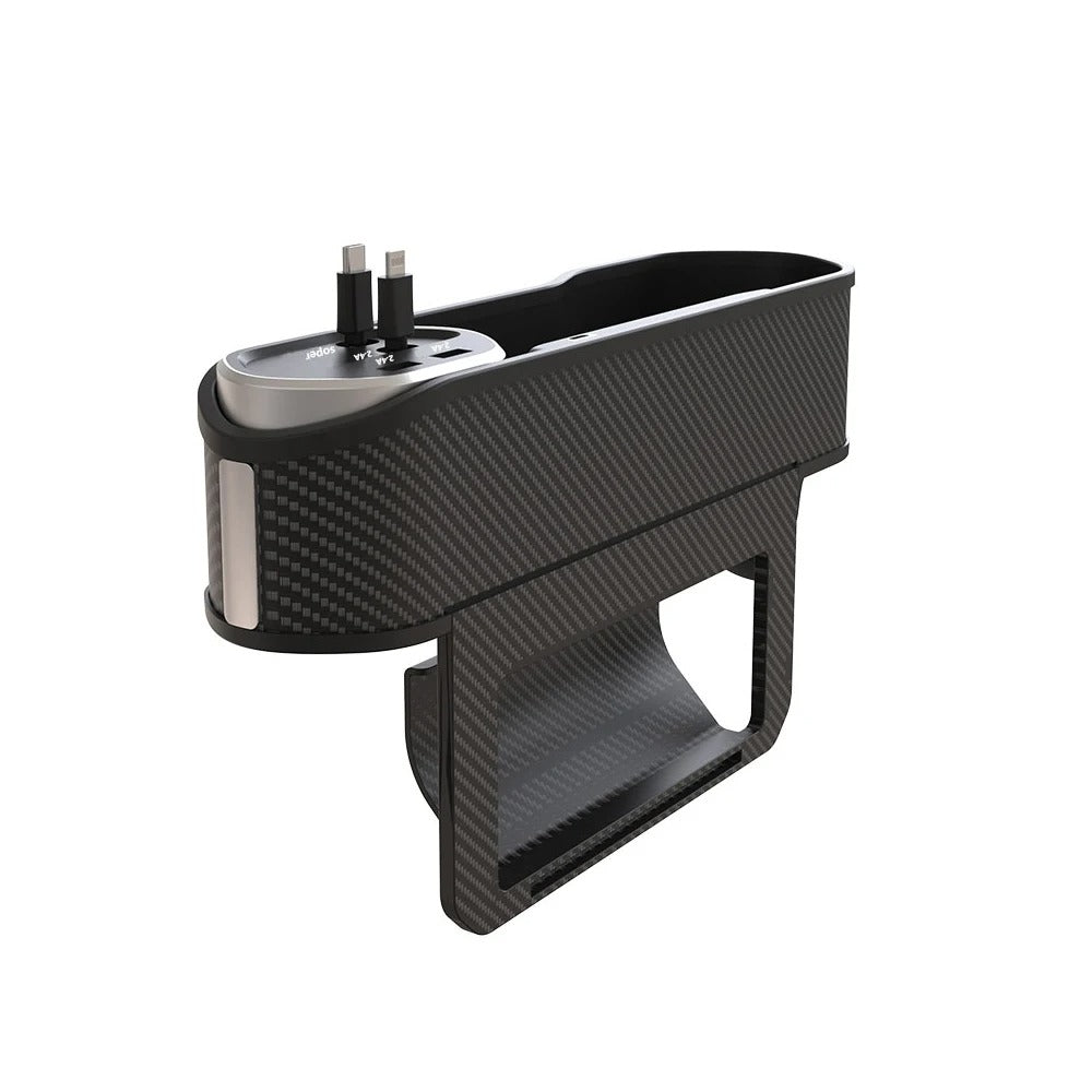 Car Seat Gap Filler Organizer with Cup Holder and Wireless Charging - Delicate Leather