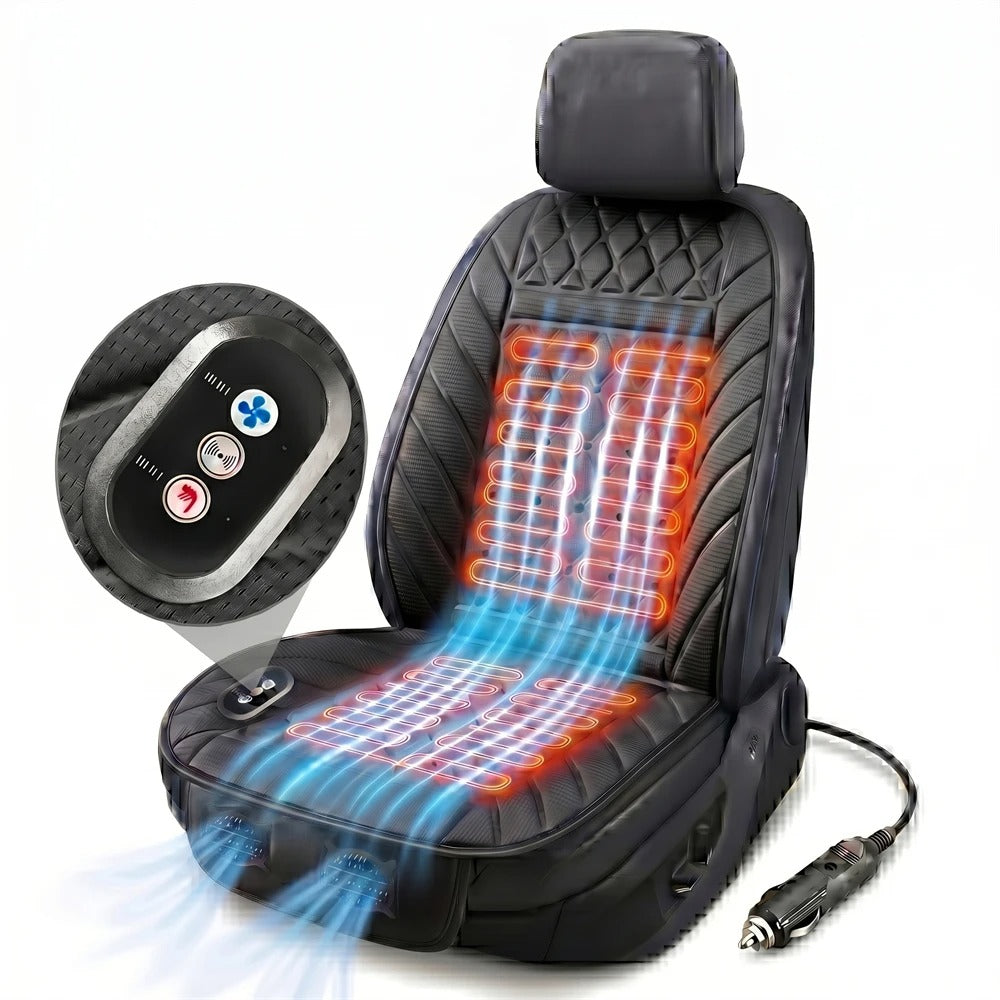 12V Ventilated Car Seat Cover – Universal Cooling Seat Cushion for Cars & SUVs - Delicate Leather