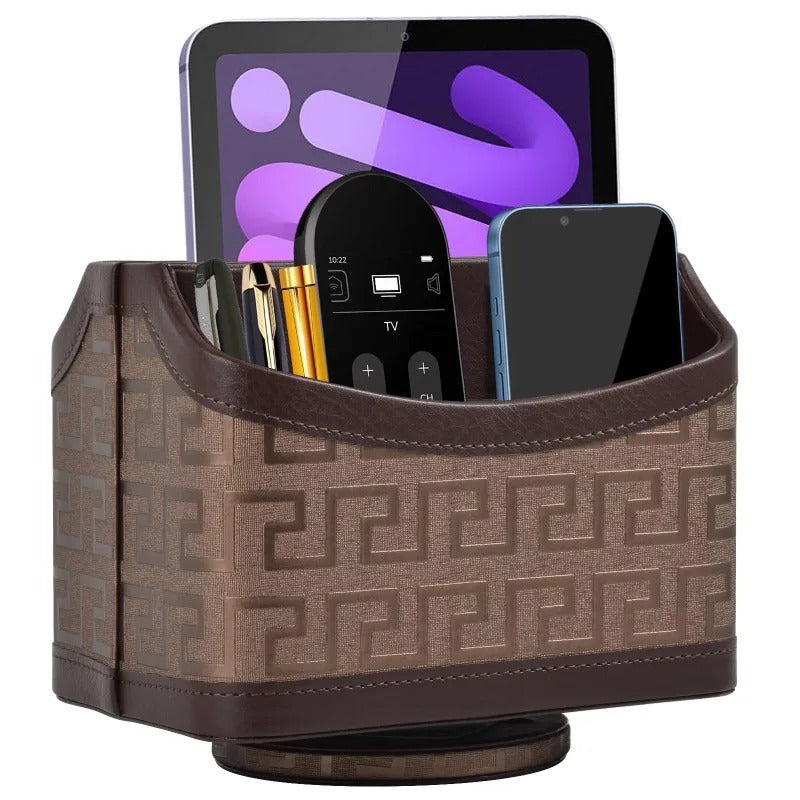 Leather Remote Control Phone and TV Holder Desk Storage Box - Delicate Leather