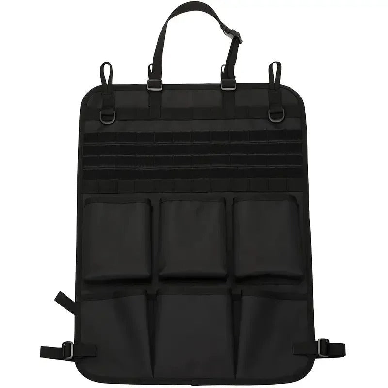 Multipurpose Car Seat Back Storage Bag - 600D Water-Repellent Fabric, Multiple Pockets, Customizable for Phones, Walkie-Talkies, and Keys, Fits SUVs, Trucks, Cars - Delicate Leather