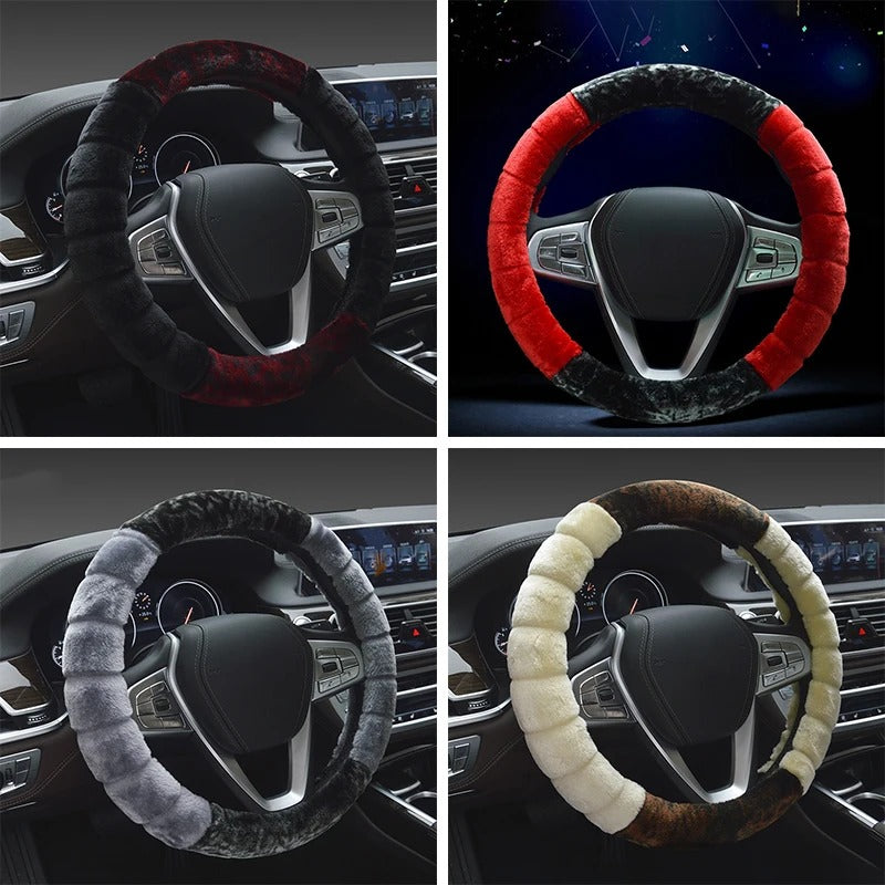 Fluffy Plush Car Steering Wheel Cover – Soft Anti-Slip Universal Fit for Winter Comfort and Car Interior Decoration - Delicate Leather
