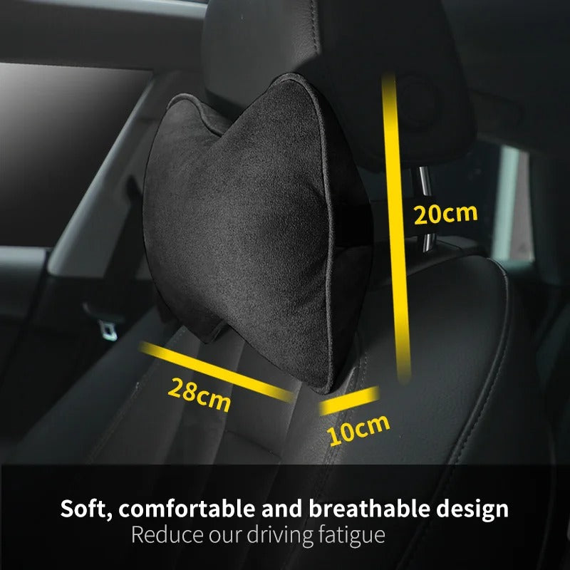 Suede Memory Foam Car Neck Pillow – Soft Headrest Cushion for Driving & Travel - Delicate Leather