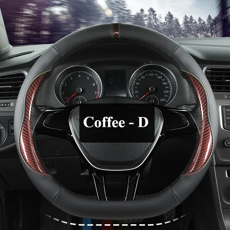 Microfiber Leather Steering Wheel Cover – Universal O & D Shape Anti-Slip Design - Delicate Leather