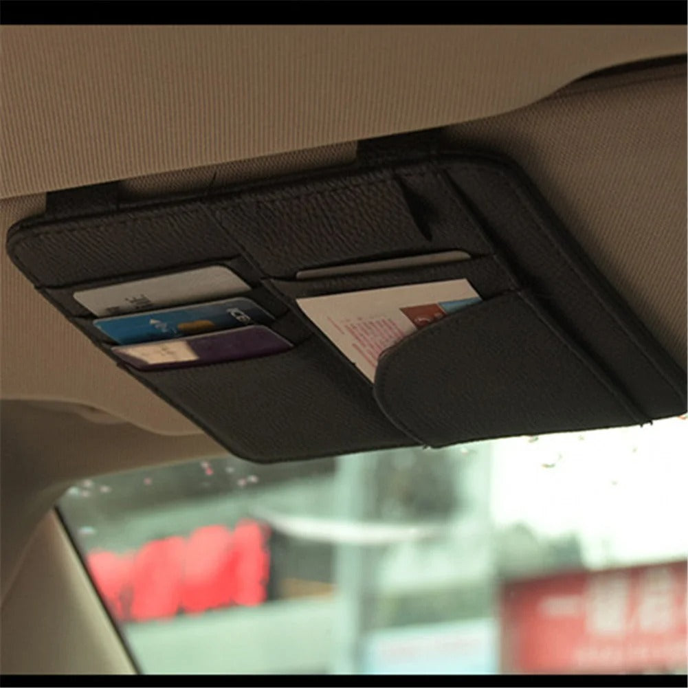 Multi-Purpose Car Sun Visor Organizer Auto Sunshade Ticket Card Pen Storage Holder Pouch Pocket Car Interior Accessory - Delicate Leather