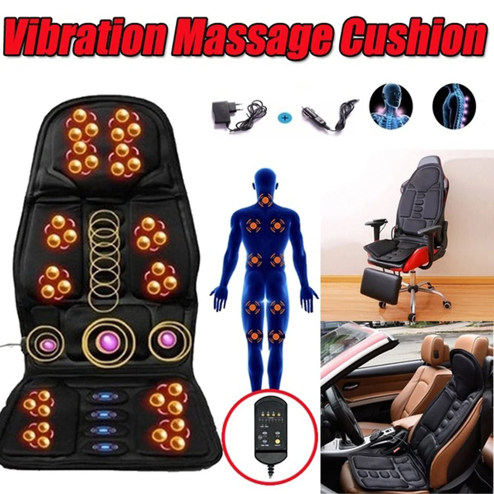Electric Massage Chair Pad with Heat - Vibrating Back Massager Cushion for Car, Home, Office Lumbar Pain Relief with Remote - Delicate Leather