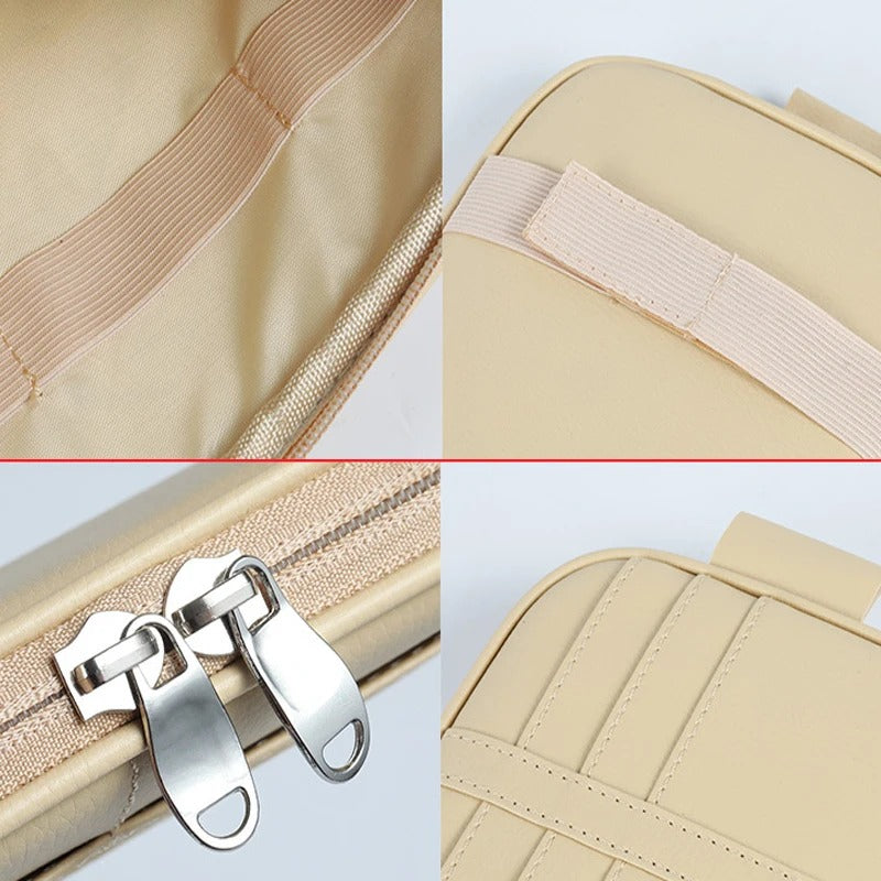 Auto Sun Visor Organizer Storage Box - Multi-Pocket Car Accessories Organizer with Sunglasses Clip - Universal Fit for Cars, Trucks, and SUVs - Delicate Leather