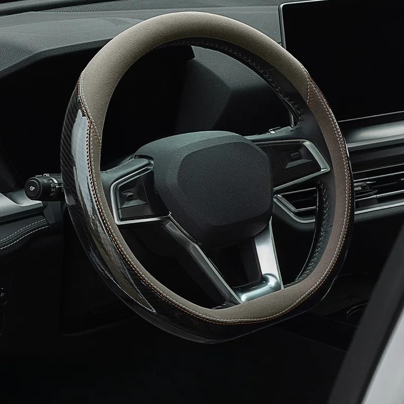 Carbon Fiber Steering Wheel Cover – Universal Fit, Non-Slip, Breathable Grip - Delicate Leather