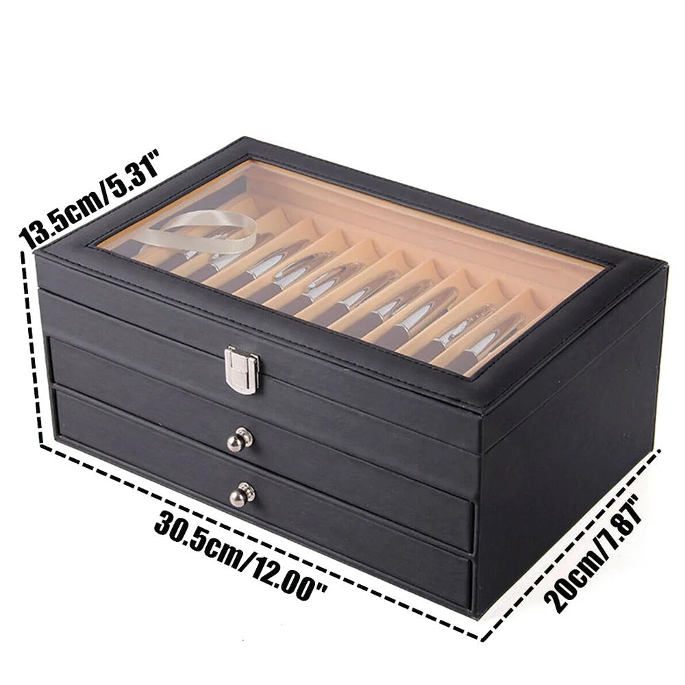 Fountain Pen Display Case 36 Slot Holder Leather Storage Collector Organizer Box - Delicate Leather