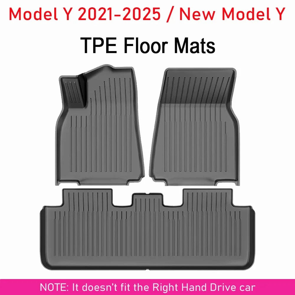 TPE Floor & Trunk Mats Set for Tesla Model Y 2021–2025 & Model 3 Highland – Waterproof, Anti-Slip Liner - Delicate Leather