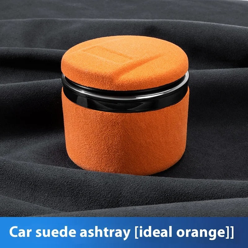 Elk Leather Car Ashtray – Universal Fit with Suede Cover and LED Ceramic Liner - Delicate Leather