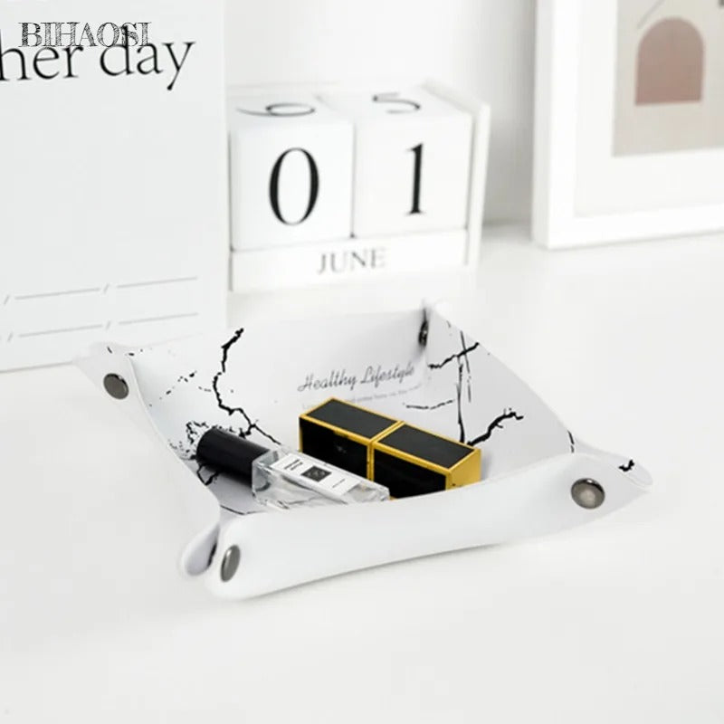 Desktop Storage Cosmetic Storage Box Tray - PU Leather Key Tray, Home Decoration Sundries Key Coin Folding Storage Box - Delicate Leather