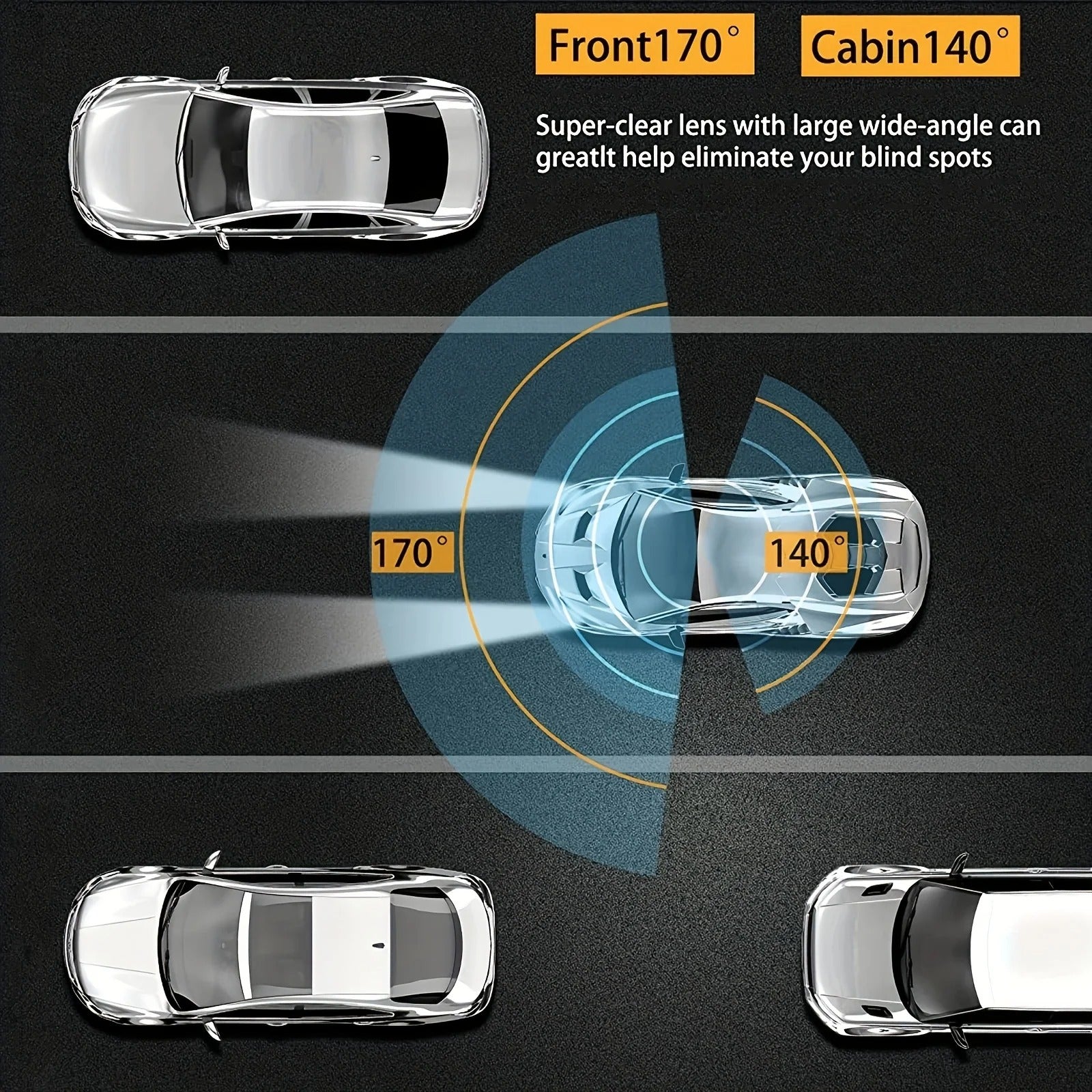 1080P WiFi Dual Camera Dash Cam, Front and Inside, with IR Night Vision and Loop Recording (Black)