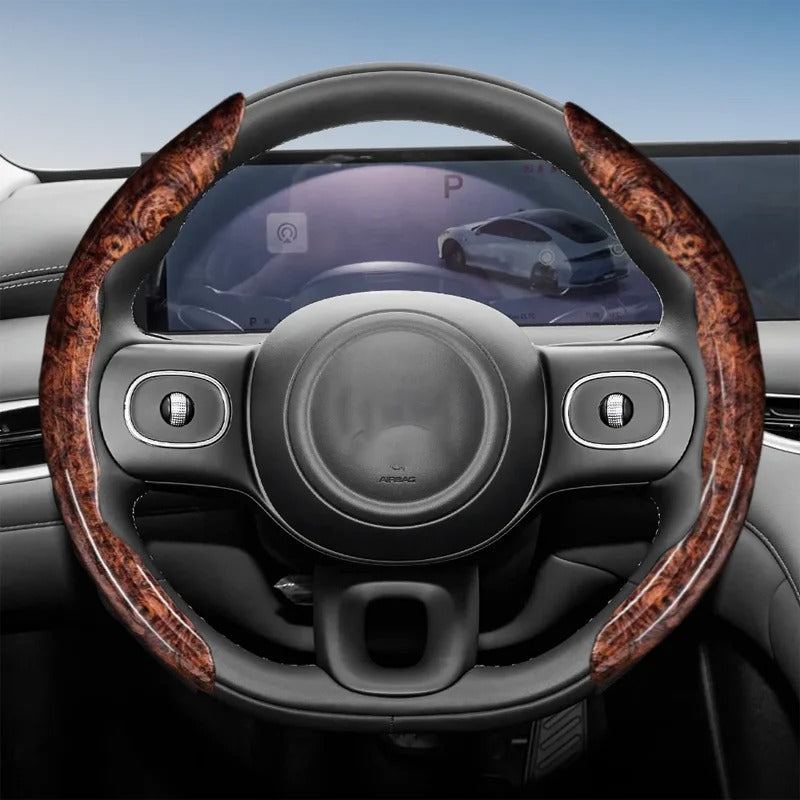 Universal Wood Grain Steering Wheel Cover 38cm – Breathable Non-Slip Sweat-Absorbent Car Steering Wheel Protector - Delicate Leather