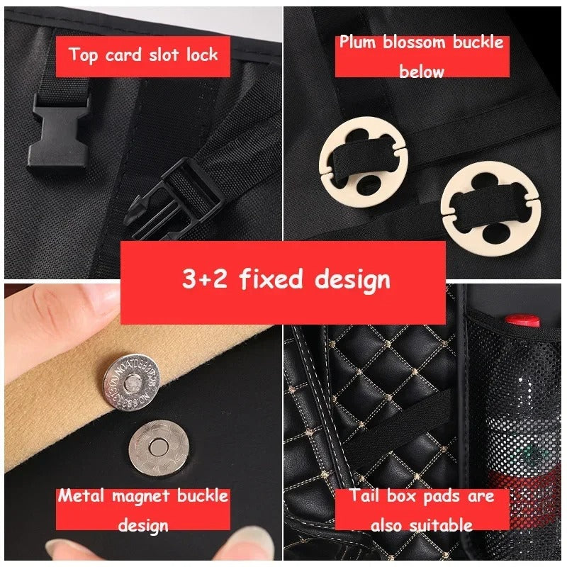 PU Leather Car Rear Seat Back Storage Bag – Foldable Trunk Organizer for Universal Use - Delicate Leather