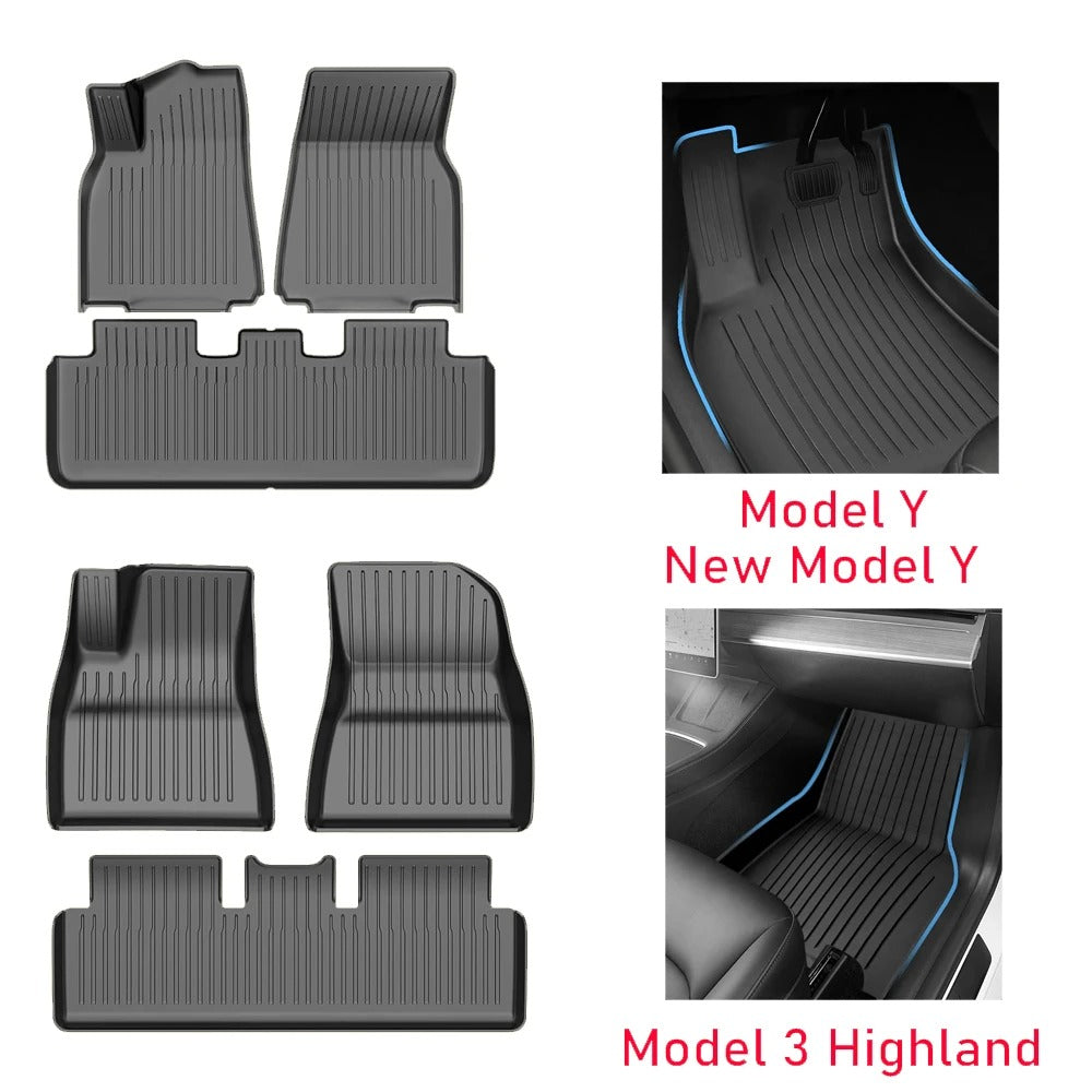 TPE Floor & Trunk Mats Set for Tesla Model Y 2021–2025 & Model 3 Highland – Waterproof, Anti-Slip Liner - Delicate Leather
