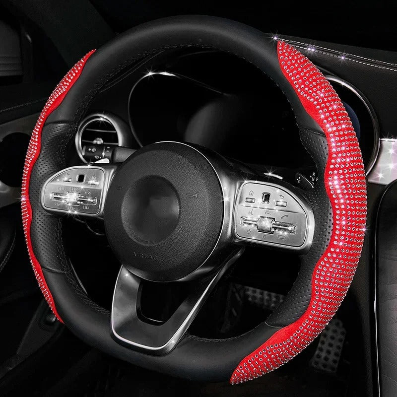 Diamond Accent Steering Wheel Cover – Universal Anti-Slip All-Season Interior Accessory - Delicate Leather
