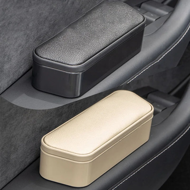 Universal Car Armrest Door Storage Box – Adjustable Elbow Rest Pad with Organizer Compartment - Delicate Leather