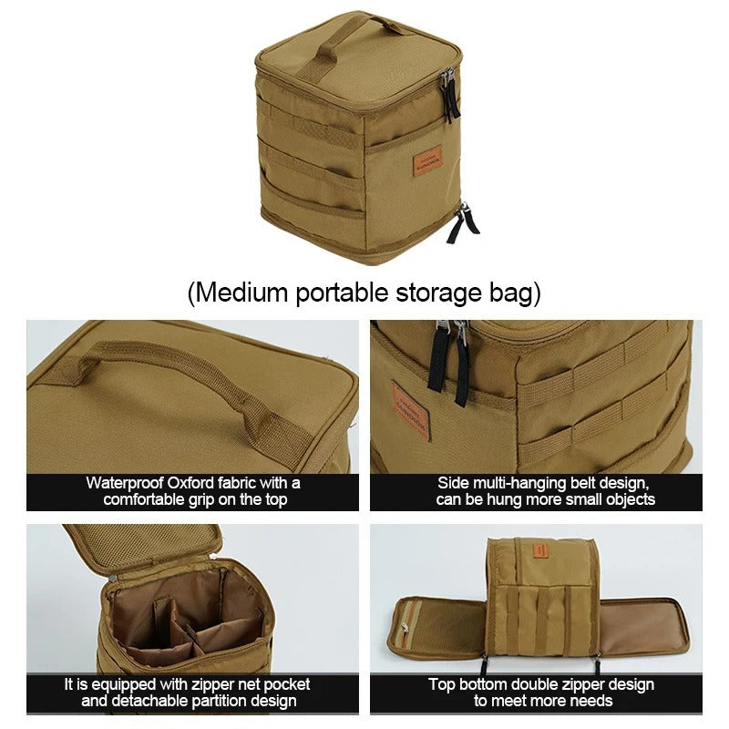 Camping Storage Bag Portable Oxford Cloth Large Capacity Gas Stove Canister Pot Carry Bag Storage Sack Picnic Basket Bag - Delicate Leather