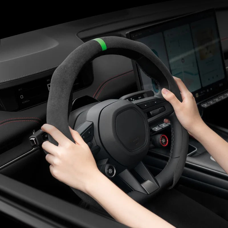 Suede Steering Wheel Cover – Anti-Slip Universal 36–38cm Fit Interior Accessory - Delicate Leather