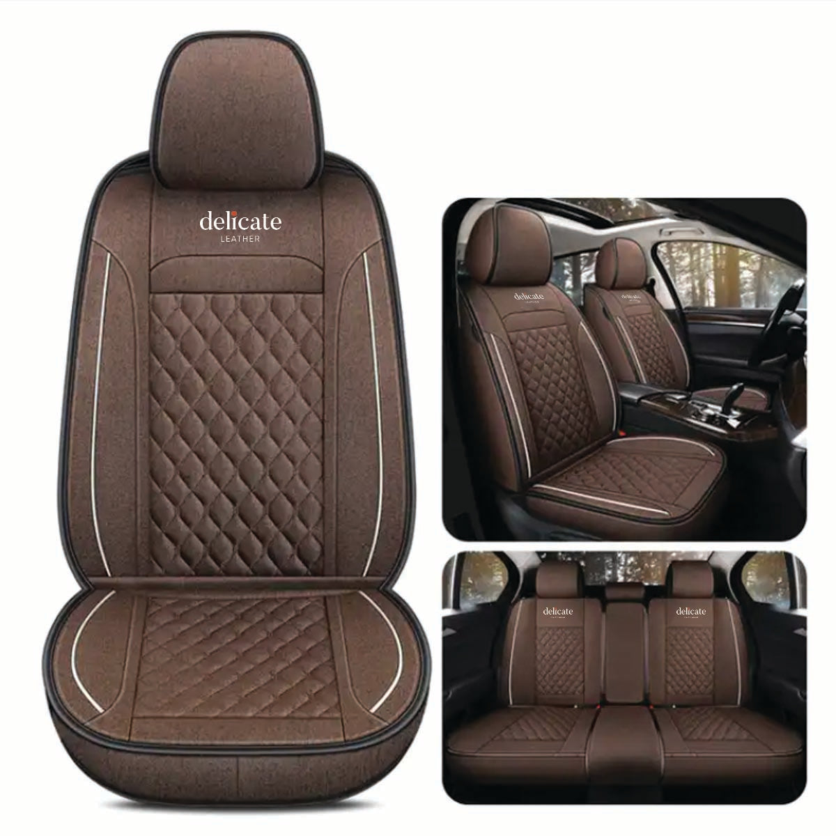 Delicate Leather Deluxe Universal Car Seat Cover Collection: Full Set of Premium Luxury Vehicle Seat Protectors - Delicate Leather