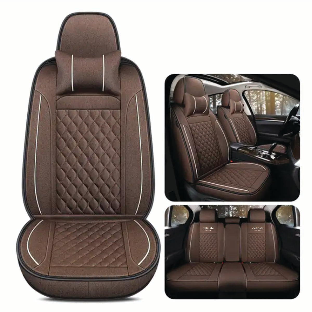 Delicate Leather Deluxe Universal Car Seat Cover Collection: Full Set of Premium Luxury Vehicle Seat Protectors - Delicate Leather
