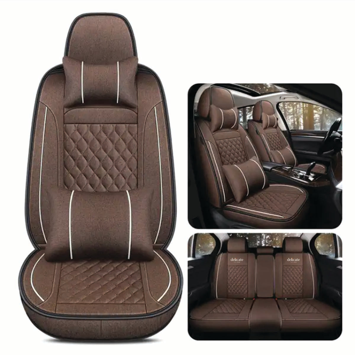 Delicate Leather Deluxe Universal Car Seat Cover Collection: Full Set of Premium Luxury Vehicle Seat Protectors - Delicate Leather