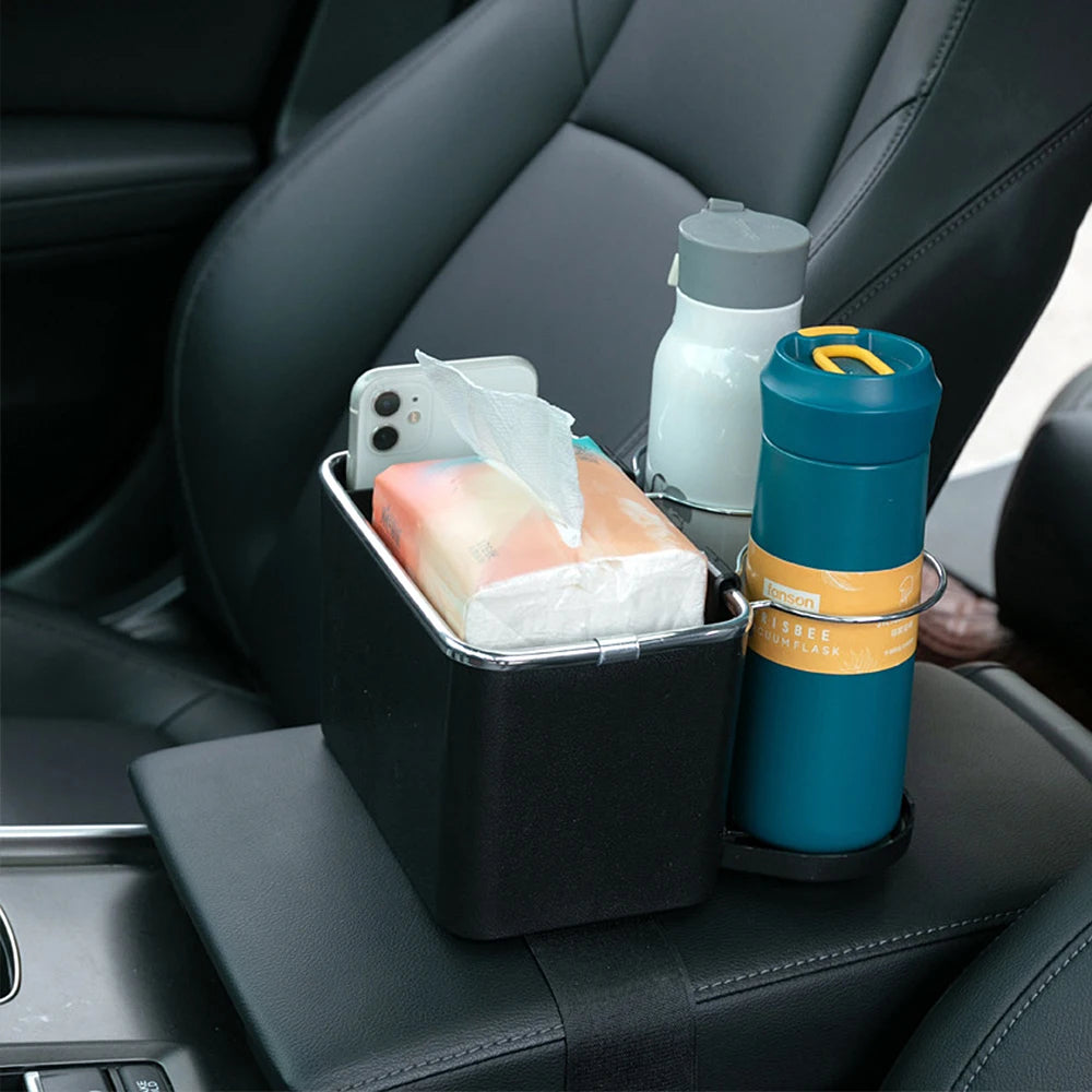 Multifunctional Car Storage Box – Console Armrest Organizer with Phone, Tissue, Cup, and Drink Holde (SP6) - Delicate Leather