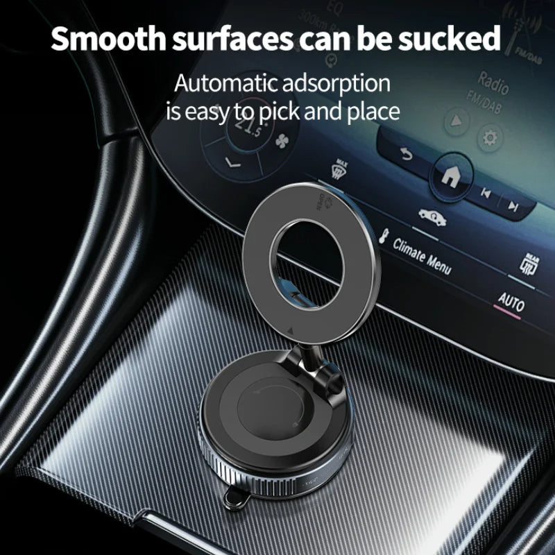 Magnetic Car Phone Holder | 360° Rotating Foldable Mount with Suction Cup & Anti-Shake Bracket (SP10) - Delicate Leather