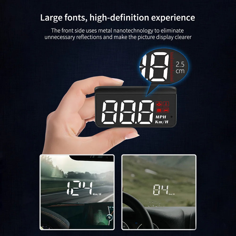OBD2 HUD Car Head-Up Display | Digital Speedometer & Windshield Projector for Auto Accessories M3 (SP19) - Delicate Leather