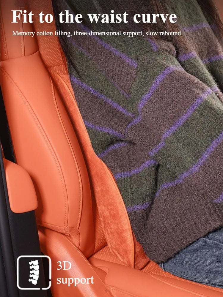 Memory Foam Car Headrest & Waist Pillow - Suede Leather Lumbar Support Seat Accessories - Neck Pillows & Back Cushion - Delicate Leather