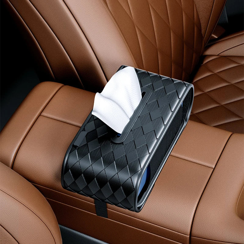 Leather Car Tissue Holder – Universal Backseat & Center Console Napkin Box - Delicate Leather