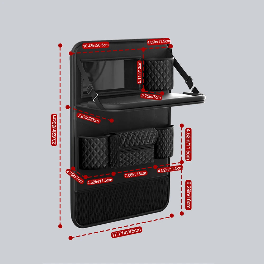 Car Back Seat Organizer with Foldable Table Tray – Multifunctional Storage with Pockets, Durable PVC Leather, Universal Fit - Delicate Leather