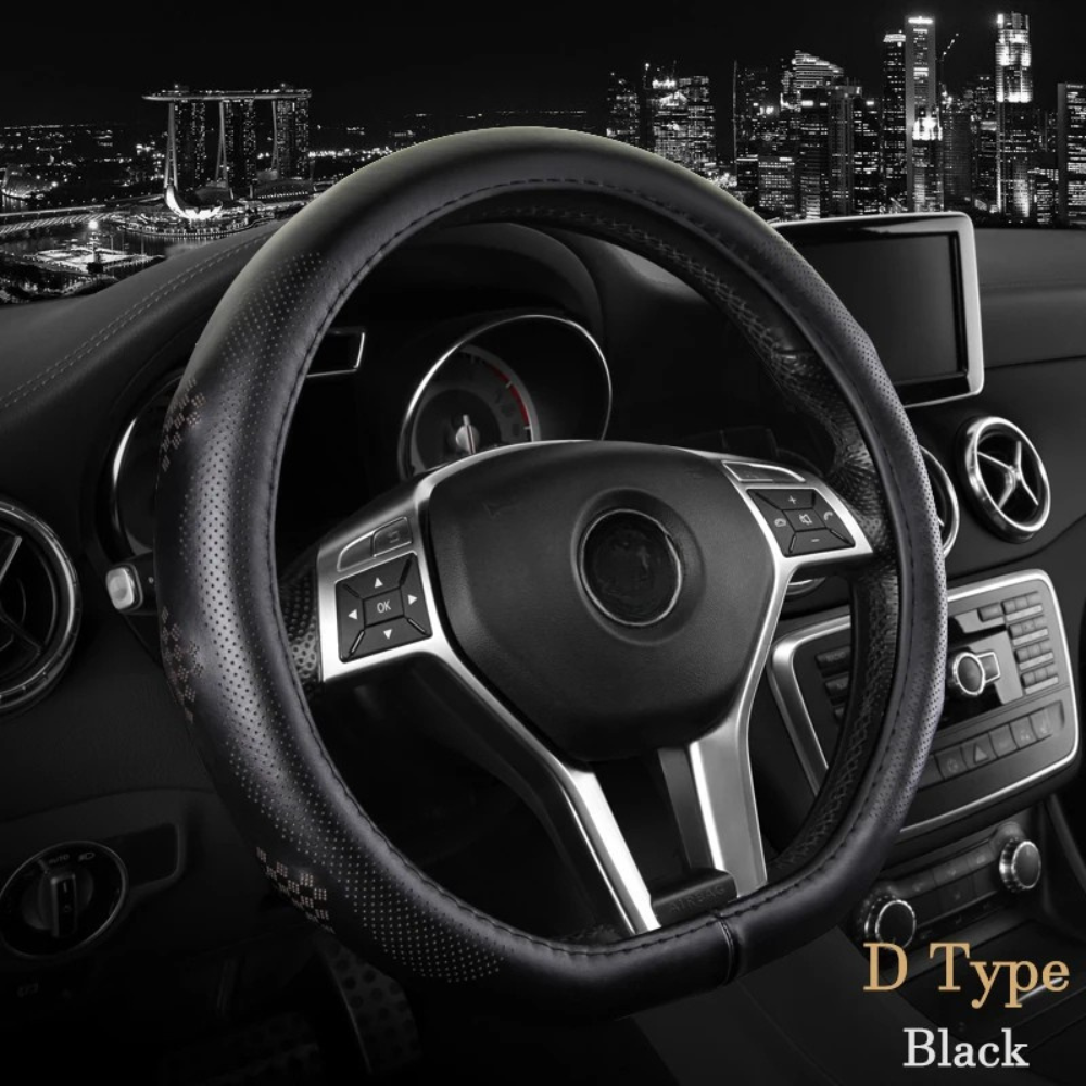 Breathable Leather Car Steering Wheel Cover – Universal 38CM, D/O Shape, Anti-Slip - Delicate Leather