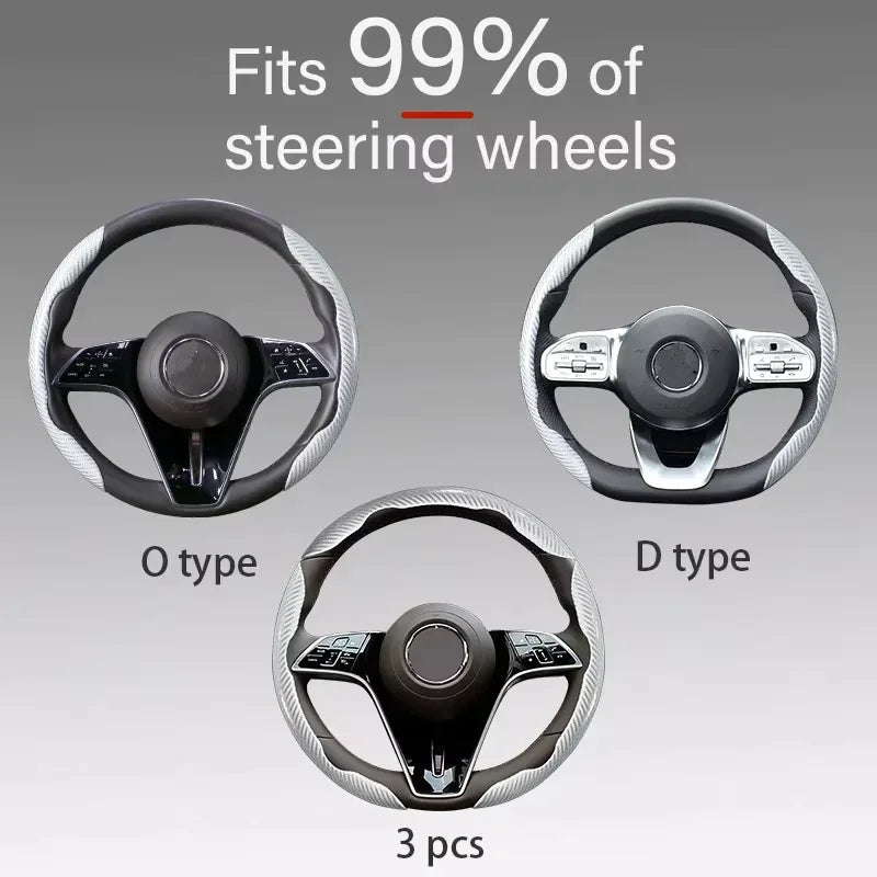 2/3PCS Carbon Fiber Style Steering Wheel Grip Covers – Anti-Slip Universal Set