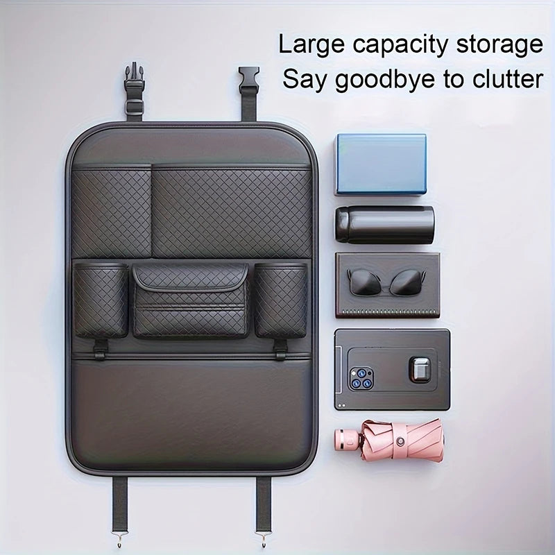 Luxury Faux Leather Car Seat Back Organizer – Spacious Car Storage Bag with Multiple Pockets, Easy Access Design - Delicate Leather