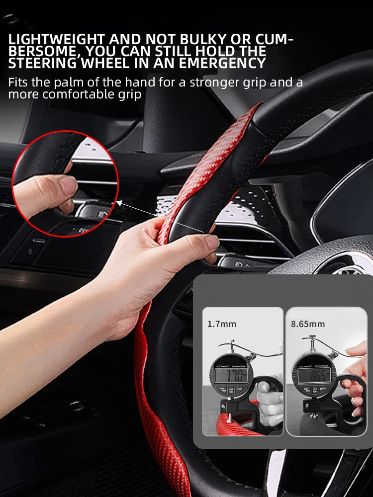 Universal Non-Slip Carbon Fiber Steering Wheel Cover – Anti-Skid Booster Grip for Cars (SP1) - Delicate Leather