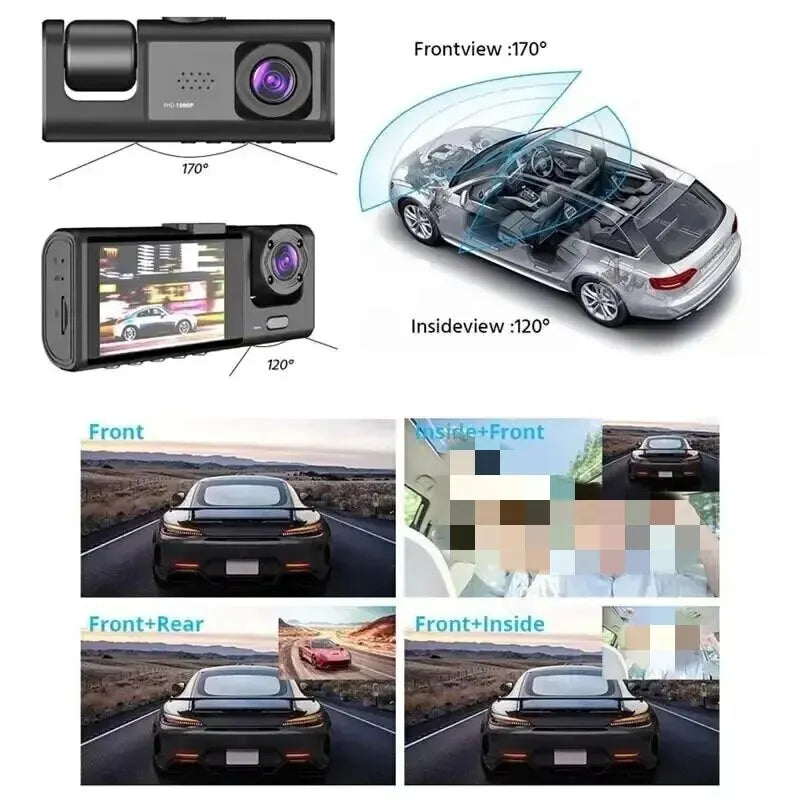 HD 1080P 3-Lens Dash Cam – 3-Channel Car DVR Recorder for Inside Vehicle, Three-Way Camera Dashcam 31